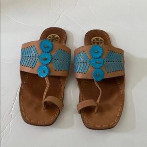 Tory Burch Brown and Blue Sandals with Tribal Design size 8